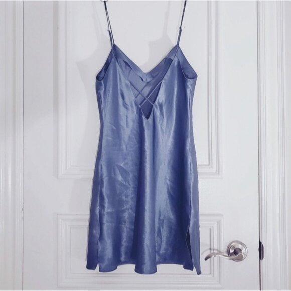 LA SENZA Steel Blue Satin Slip Dress with V String Low Back Detailing - Picture 12 of 16